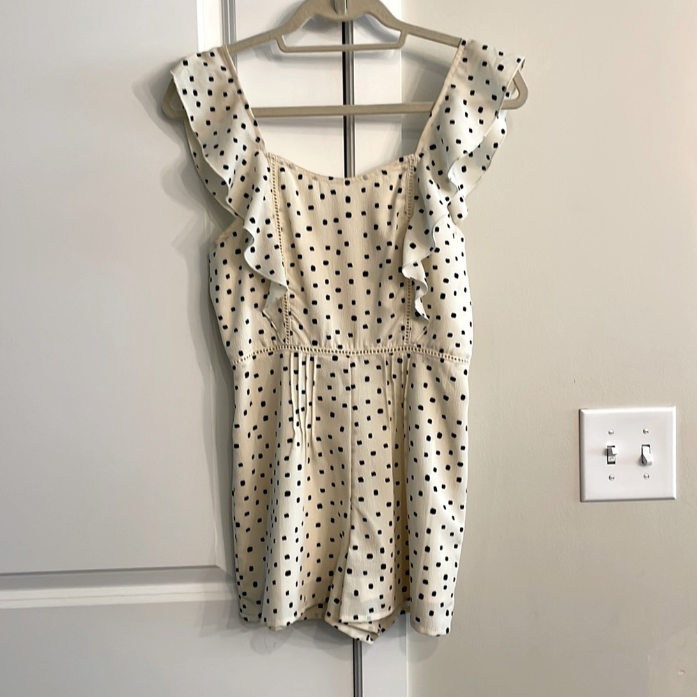 Amuse society cream with black polka dot ruffle romper